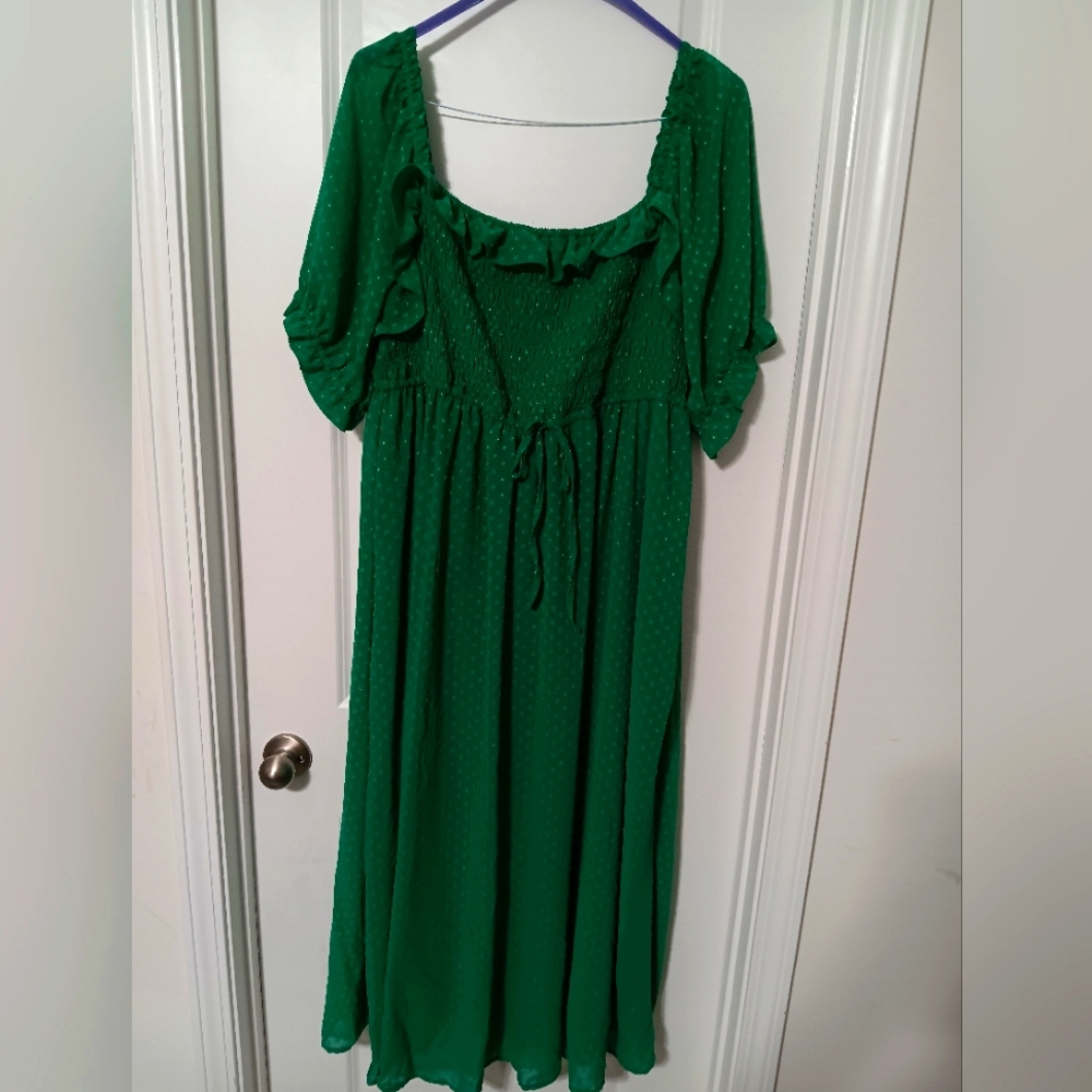 3X 💚 Green Indigo Rose Short Sleeve Summer Maxi Dress